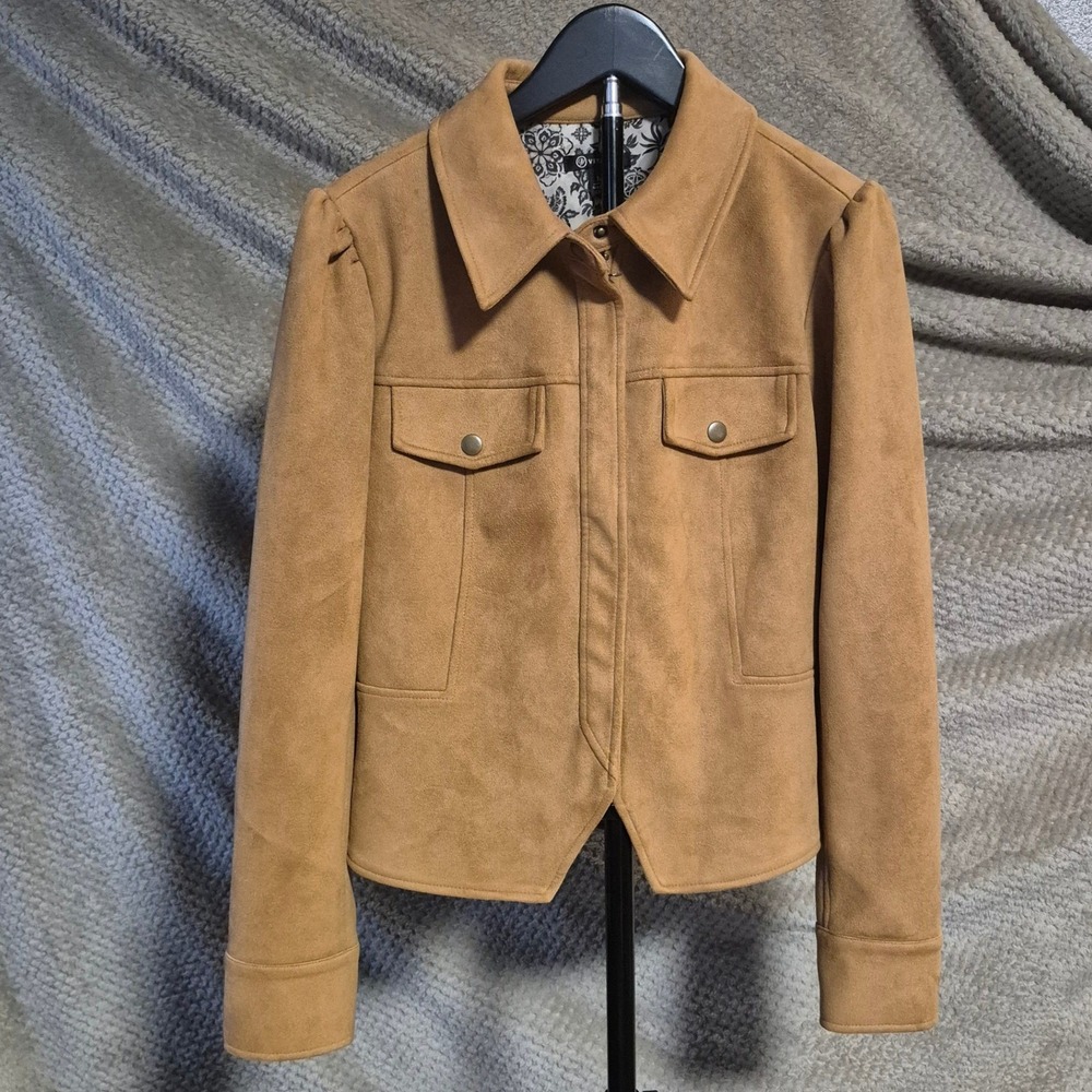 Versona Womens Faux Suede Trucker Jacket Tan Brown Size M RN37080
